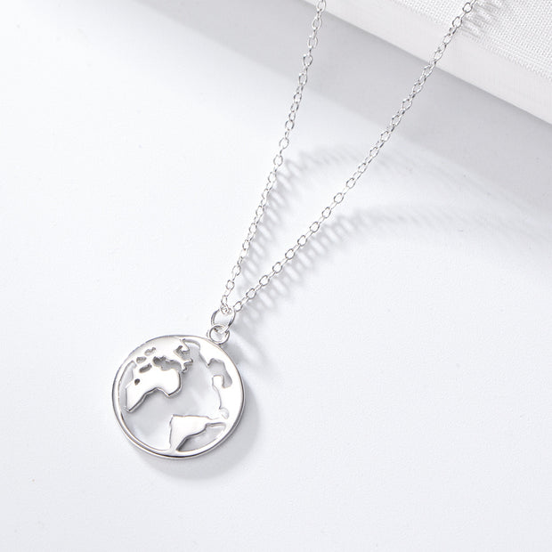 Map Silver Necklace