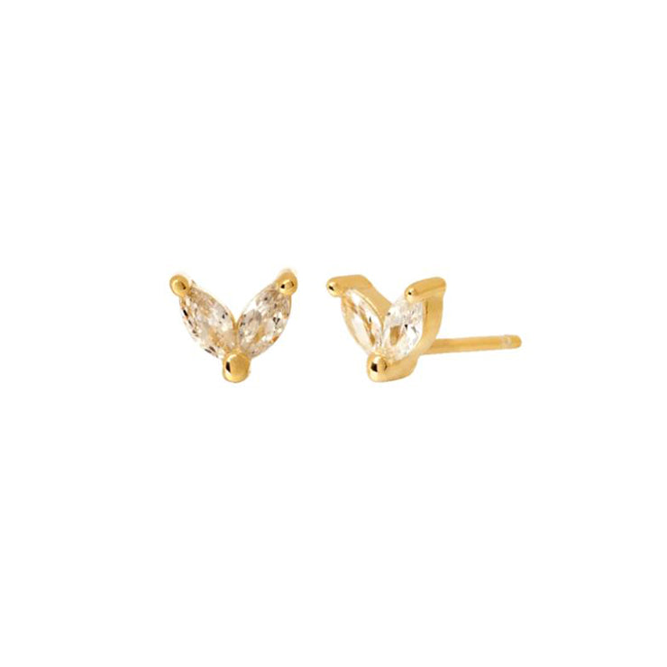 Clear Twin CZ Gold Stud Earrings