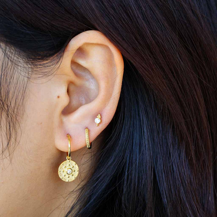 Circle CZ with Beads Gold Small Stud Earrings
