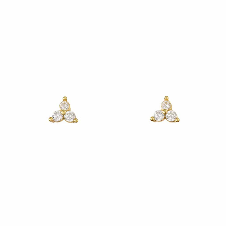 White Triple Gold Stud Earring