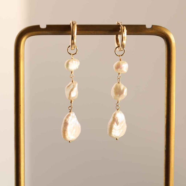 Triple Baroque Pearls Gold Filled Hoop