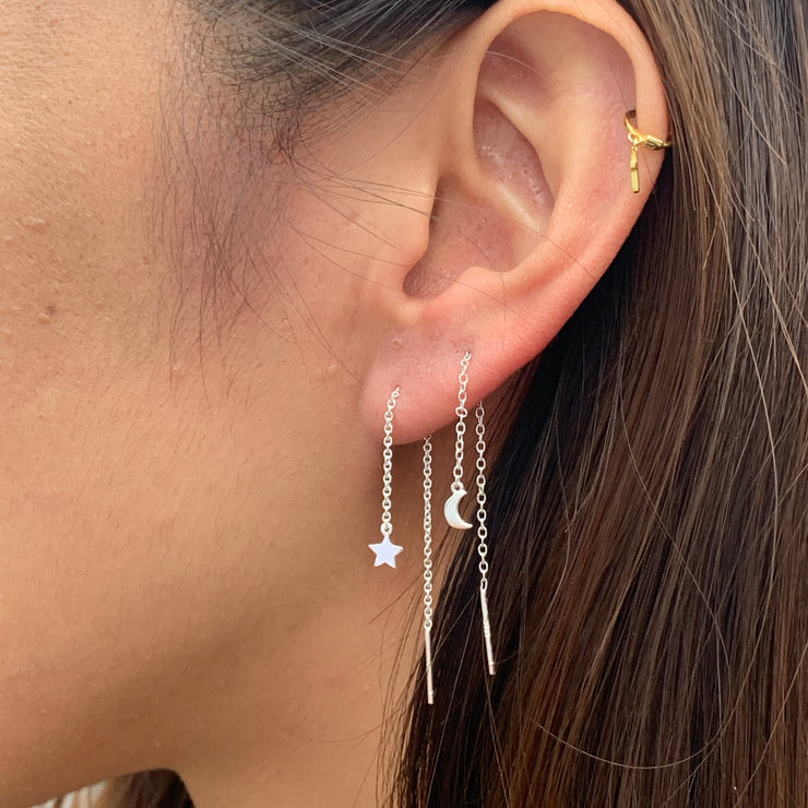 Moon and Star Silver Thread Earrings