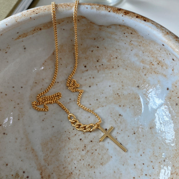 Stylish Chain With Cross Gold Necklace