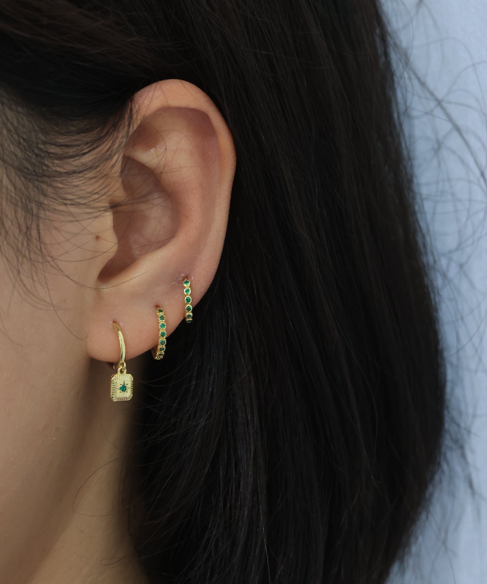 Rounded Green CZ Gold Huggies