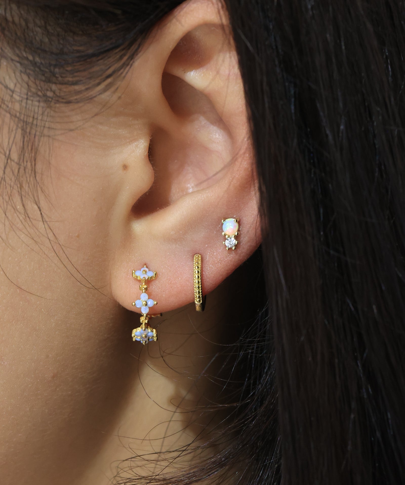 White Rossi Gold Stud Earrings