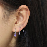 Three Claw Purple CZ Dangle Hoop Huggies