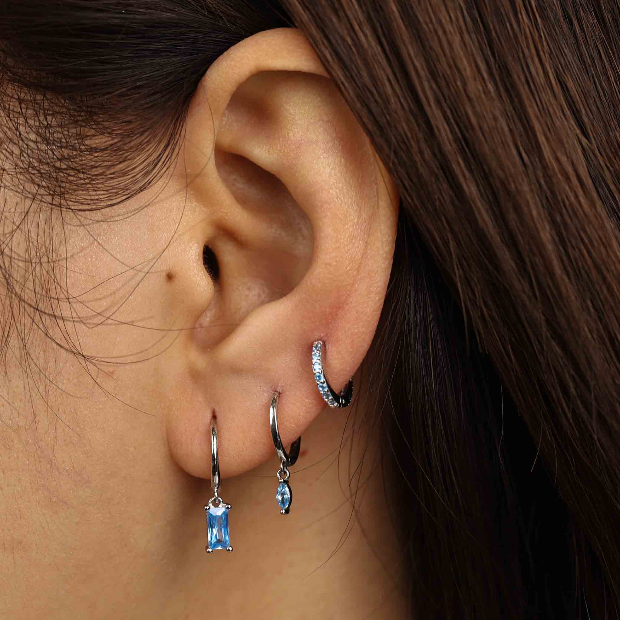 The Lov Aquamarine CZ Dangle Hoop Huggies