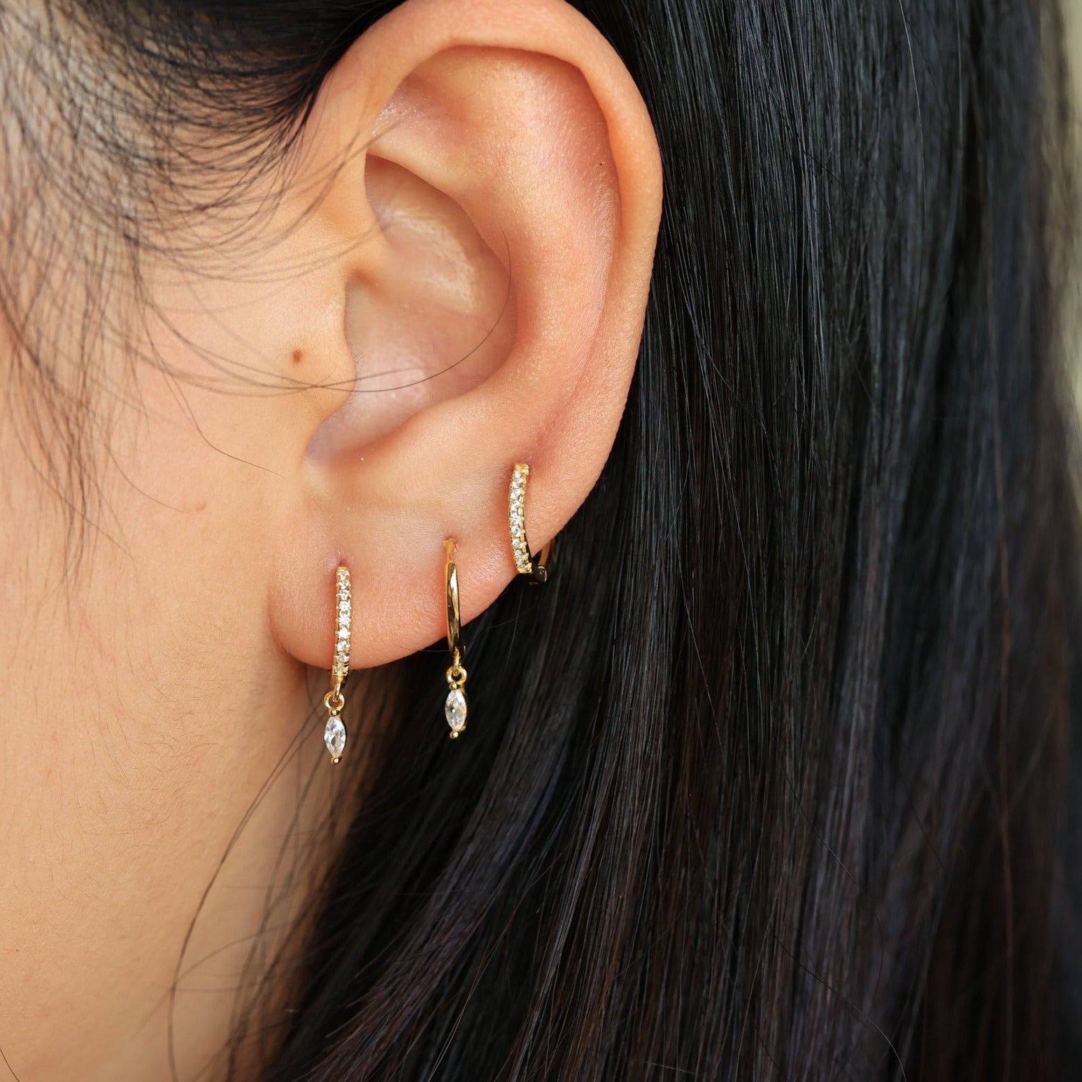 Prye White Gold Dangle Hoop Huggies
