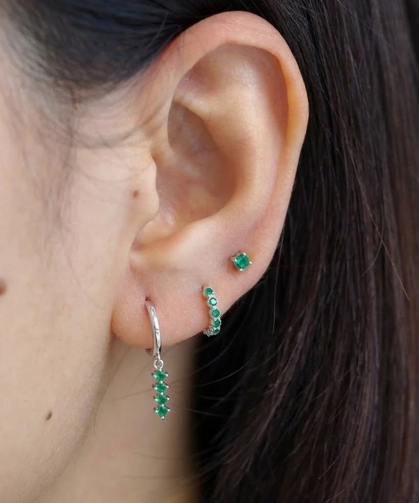 6.5mm Sophi Green Silver Huggie