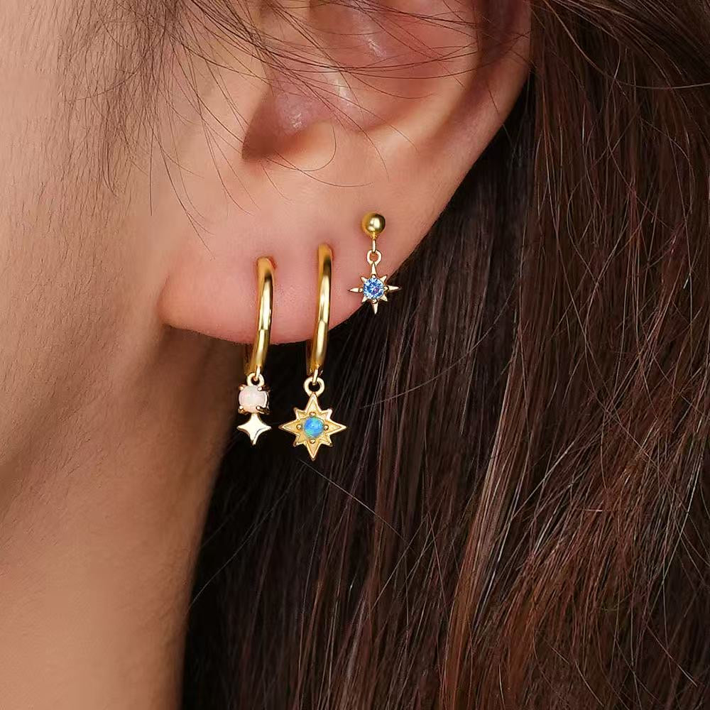 Star Opal Gold Dangle Hoop