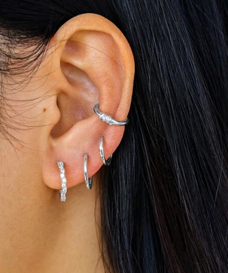 8mm Thin Plain Silver Huggies