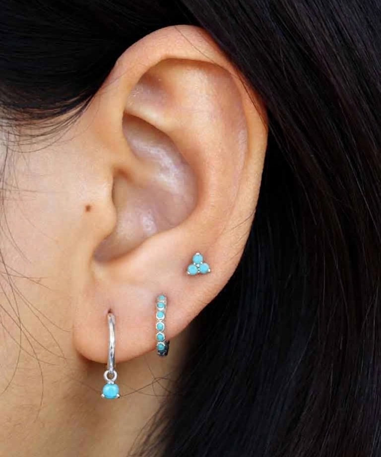 Three Claw Turquoise Dangle Hoop Huggies