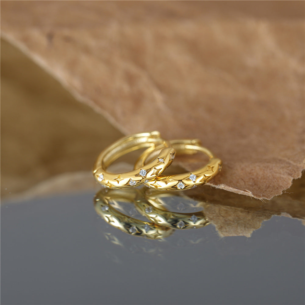 Starry Star White CZ Gold Huggies