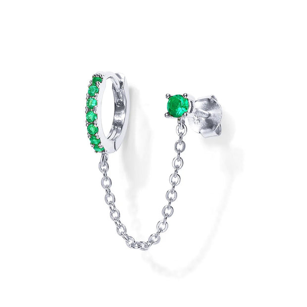 Georgia Green Silver Chain Stud Earrings