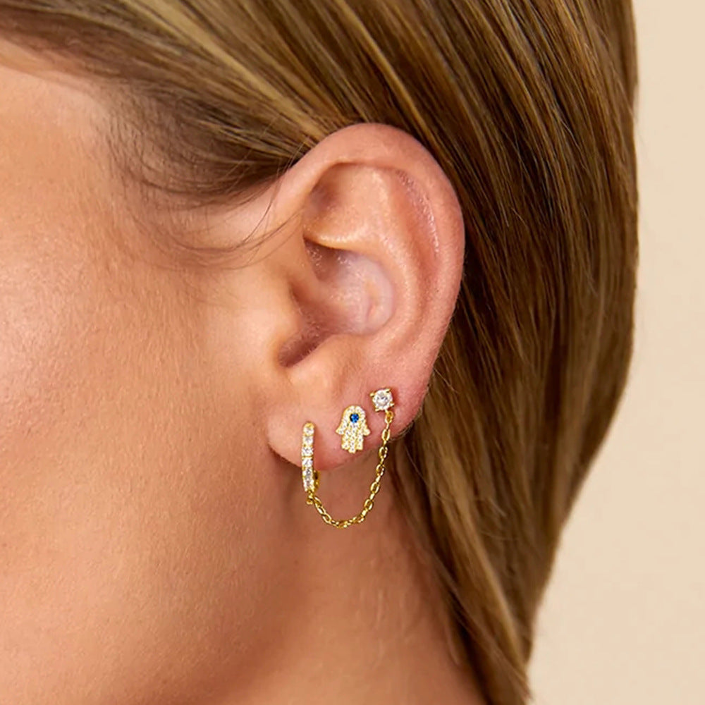 Georgia White Gold Chain Stud Earrings