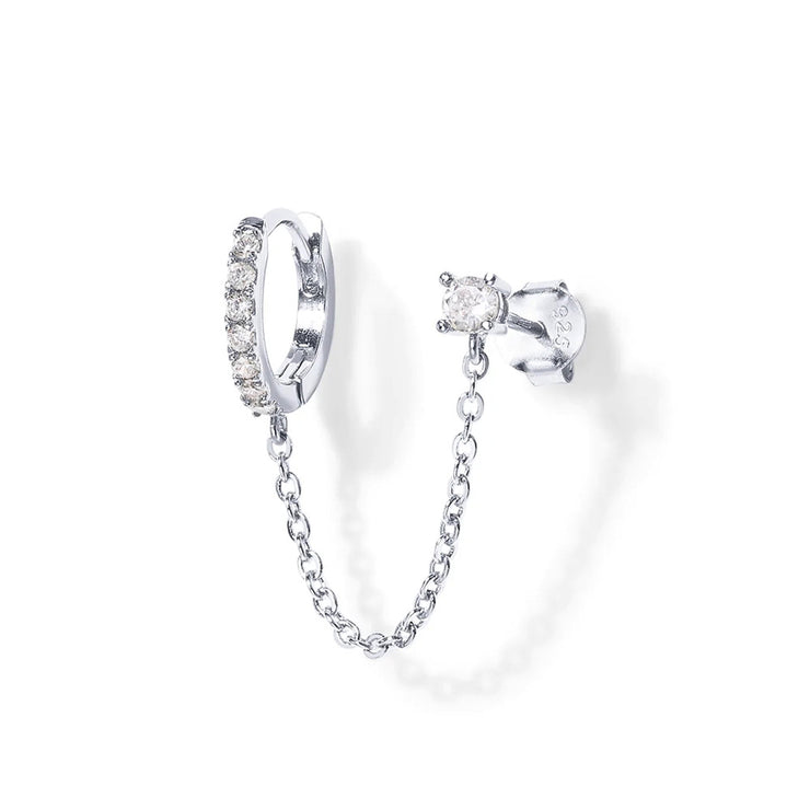 Georgia White Silver Chain Stud Earrings