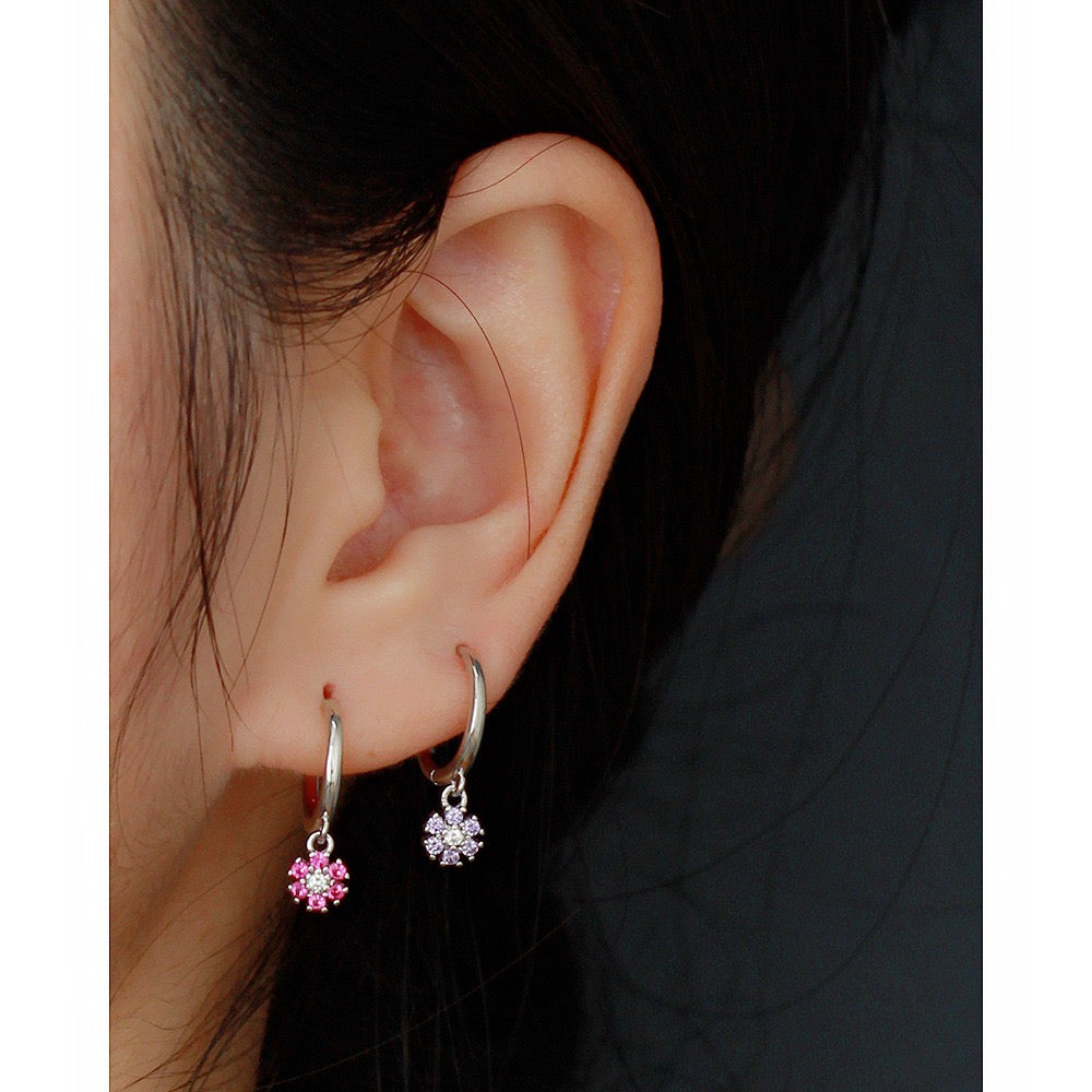 Savannah Ruby Silver Dangle Hoop