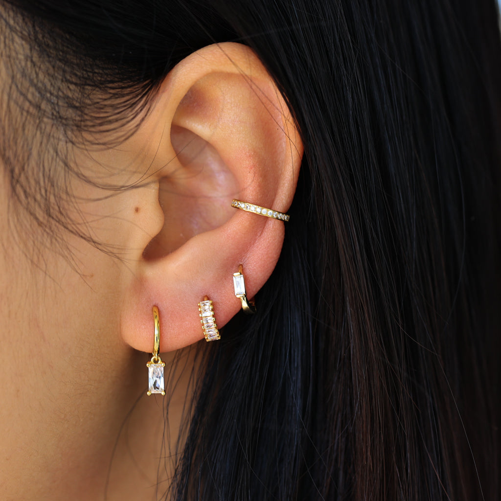 The Lov White CZ Dangle Hoop Huggies