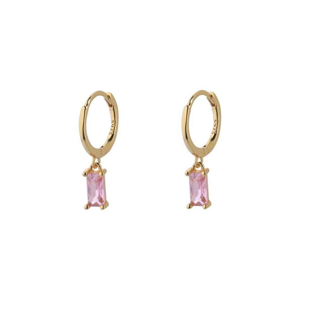 The Lov Pink CZ Gold Dangle Hoop Huggies