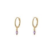 Prye PurpleCZ Gold Dangle Hoop Huggies