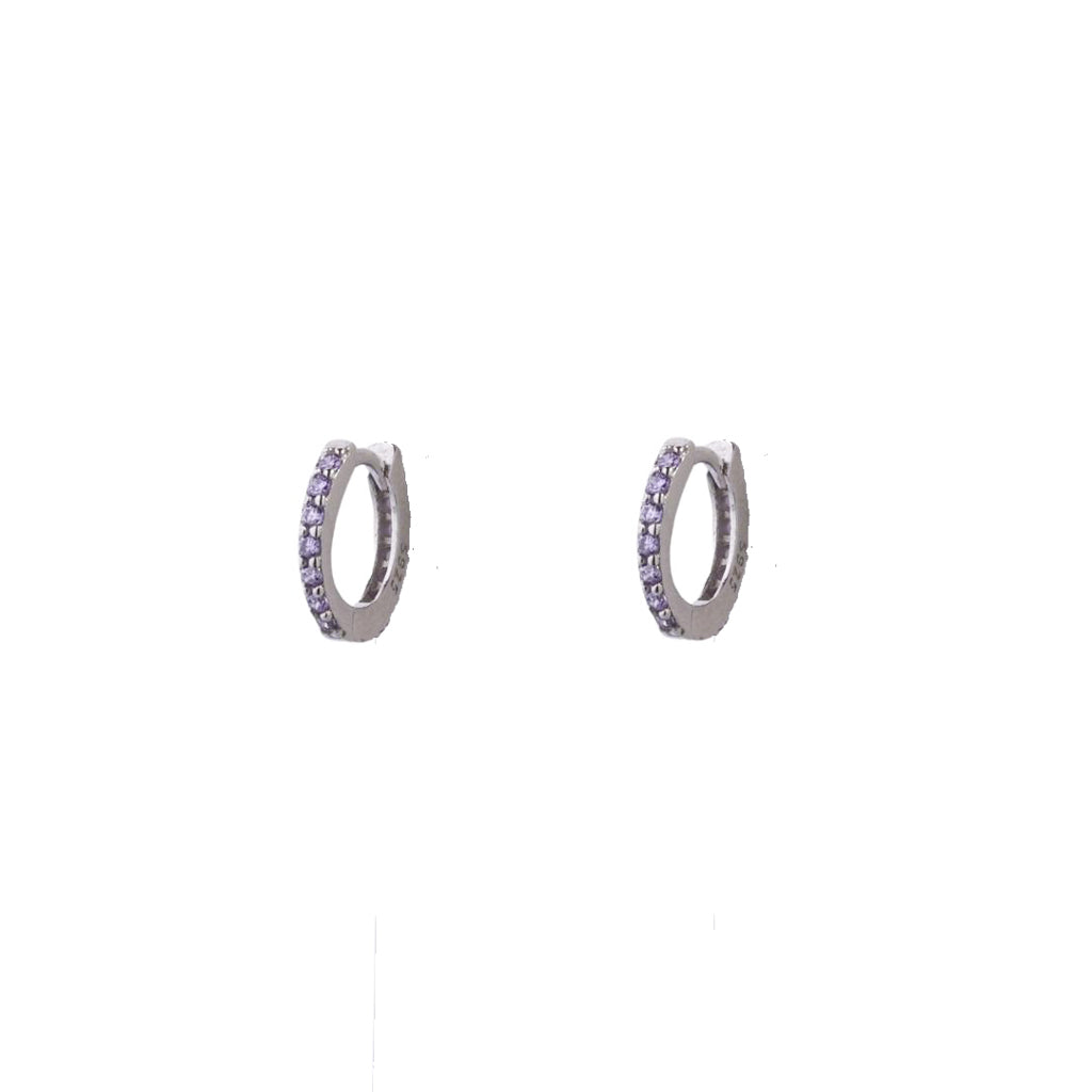 Eternity Amethyst Cz Huggie Hoops- Sterling Silver