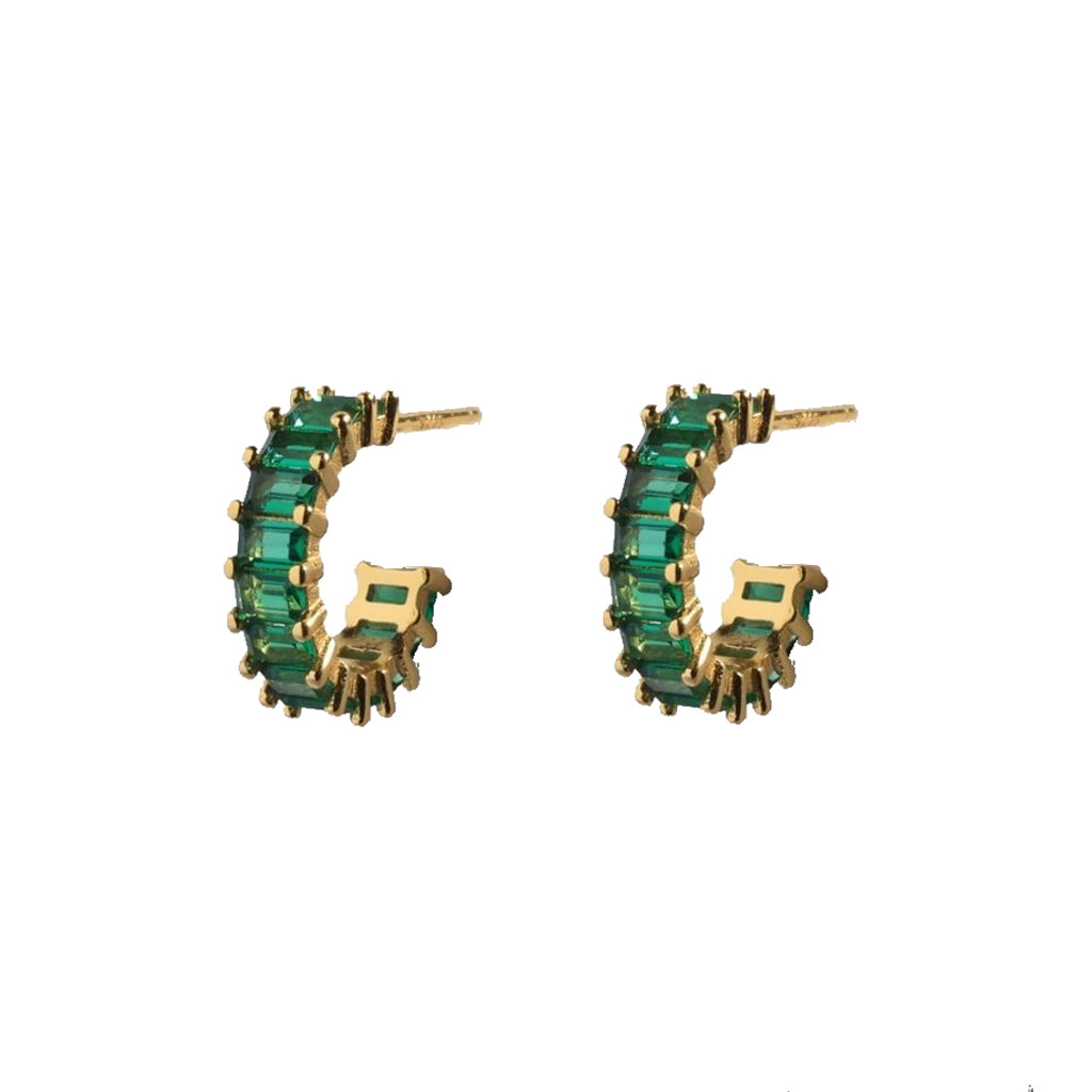 Quin Emerald Gold Dangle Hoop