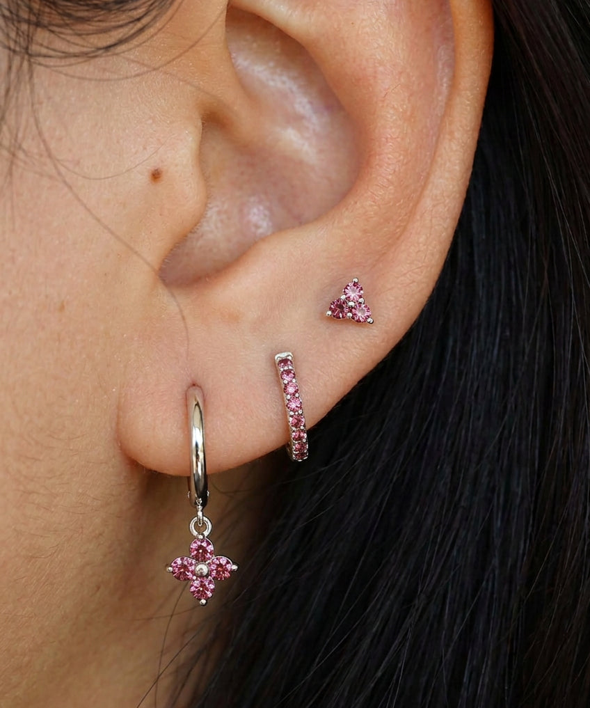 Rosy Triple Silver Stud Earring