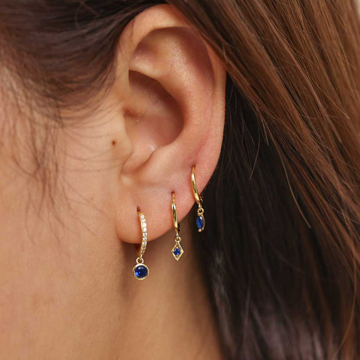 Rectangle Blue Gold Dangle Hoop