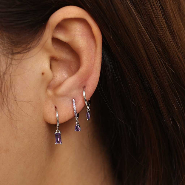 Prye Purple CZ Dangle Hoop Huggies