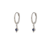 Rectangle Blue Silver Dangle Hoop