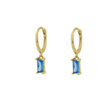 The Lov Aquamarine CZ Gold Dangle Hoop Huggies