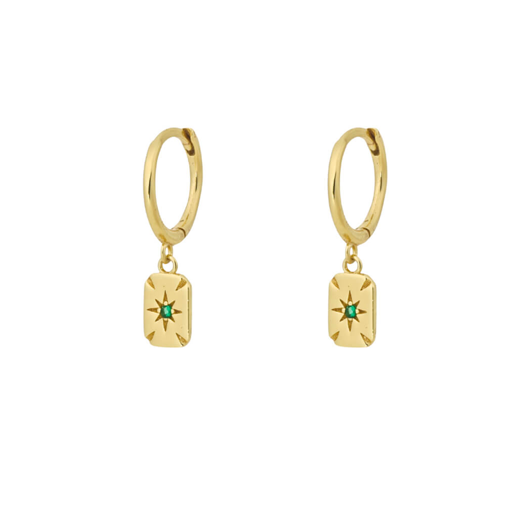 Leona Green Gold Dangle Hoop
