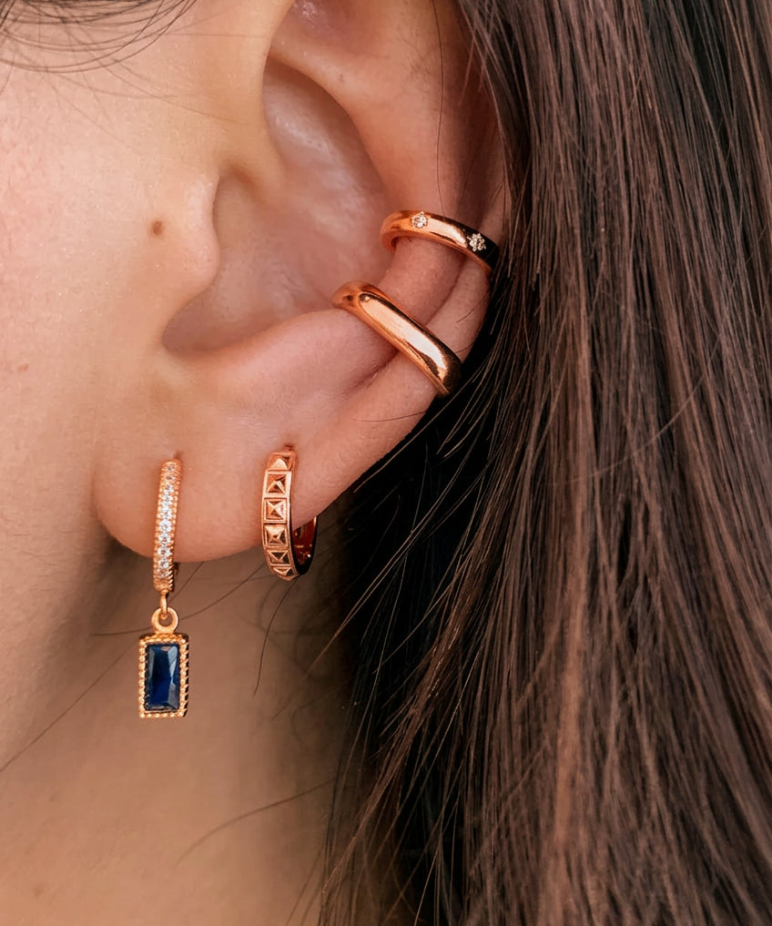 Rectangle Blue Cz Rosegold Dangle Hoop