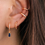 Rectangle Blue Cz Rosegold Dangle Hoop