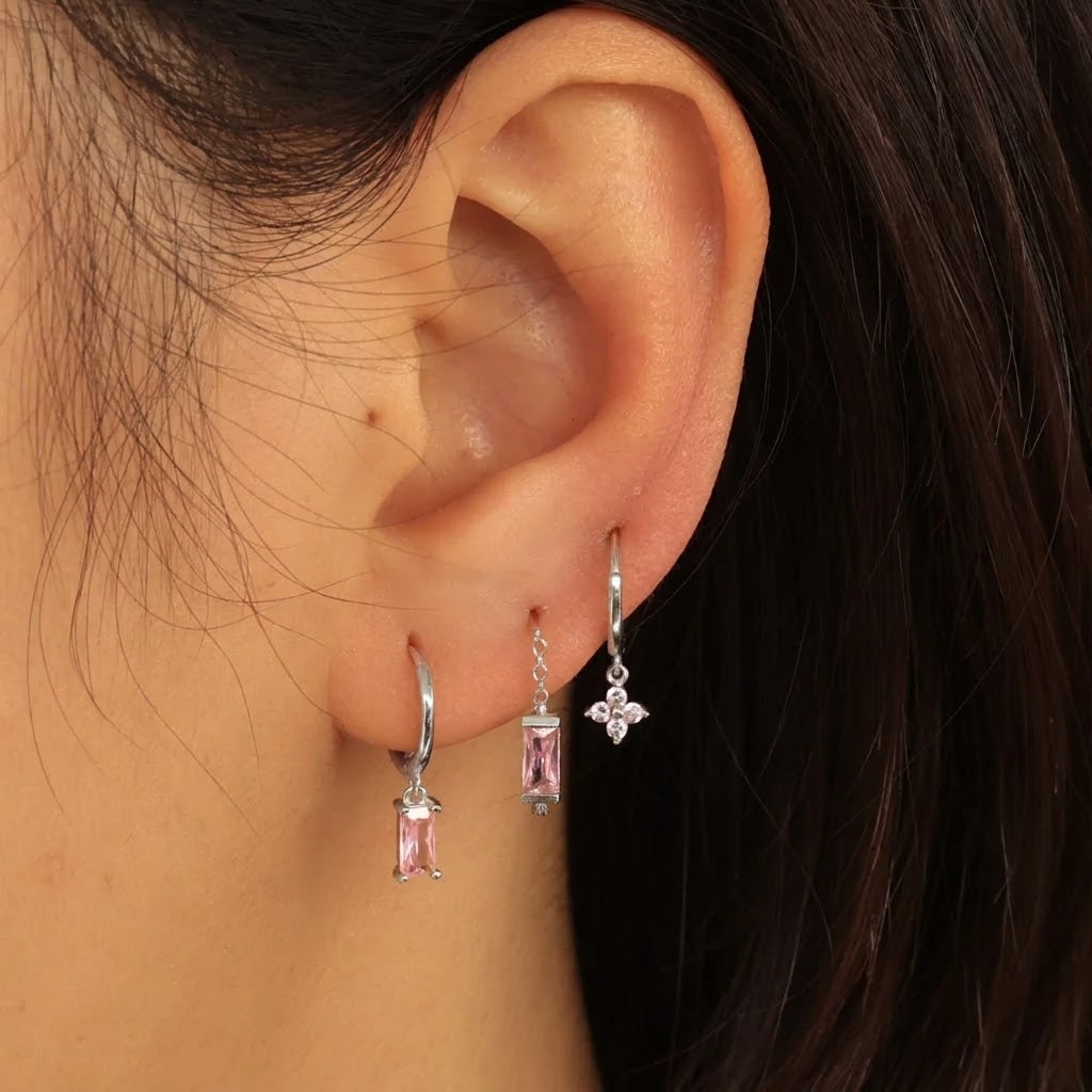 The Lov Pink CZ Dangle Hoop Huggies
