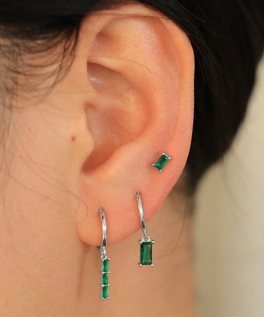 The Lov Green CZ Dangle Hoop Huggies