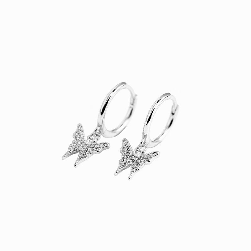 Vanesa Butterfly Silver Dangle Hoop