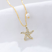 Starfish With Pearl Gold  Necklace