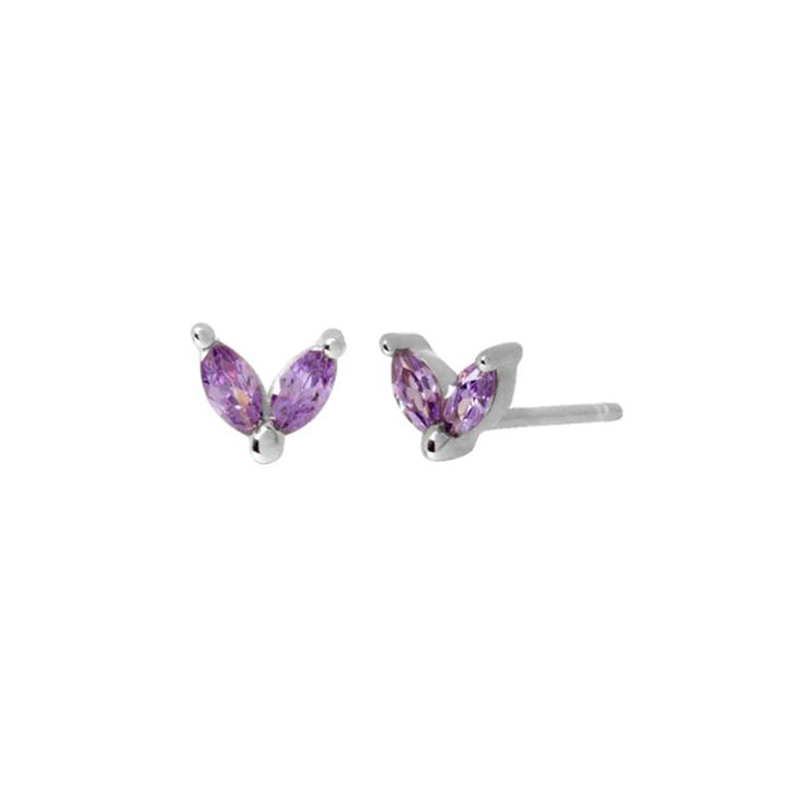 Purple Twin CZ Silver  Stud Earrings