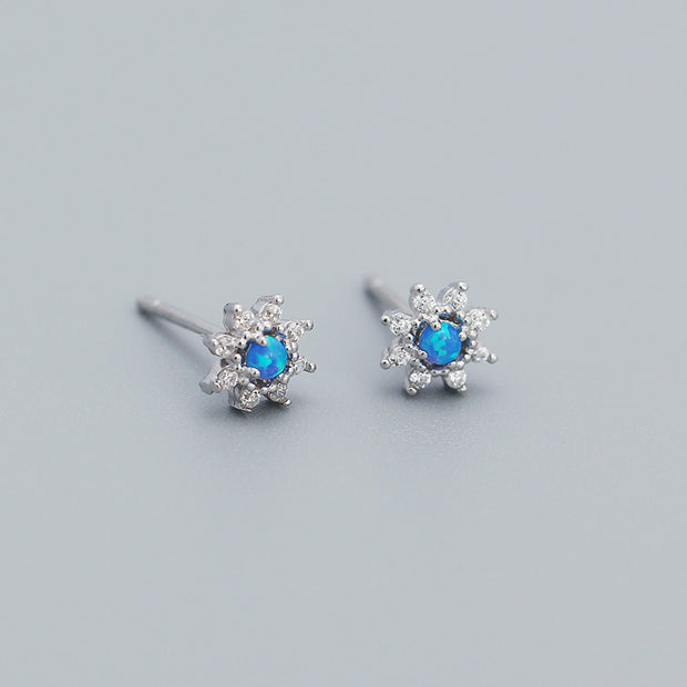 Opal Flower Silver Stud Earring
