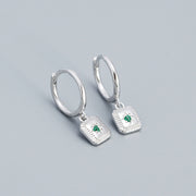 Aliyah Green CZ Silver Dangle Hoop