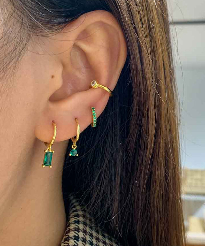 The Lov Green CZ Dangle Hoop Huggies