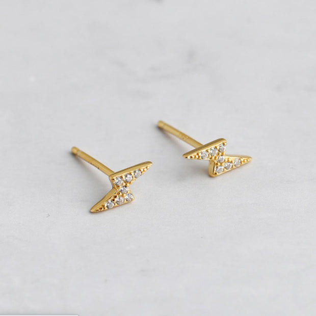 Bright Lightning Bolt Gold Stud Earrings