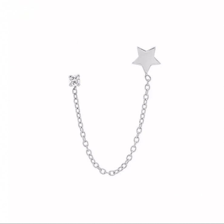 Shining Zirconia and Star Silver Chain Stud Earrings