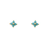 Turquoise Floe CZ Gold Stud Earrings