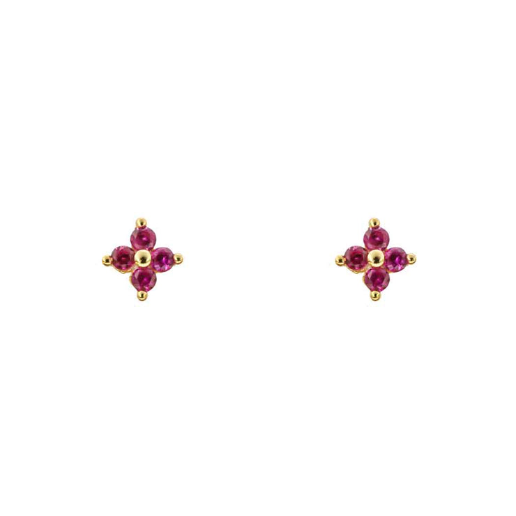 Pink Four CZ Flower Gold Stud Earring