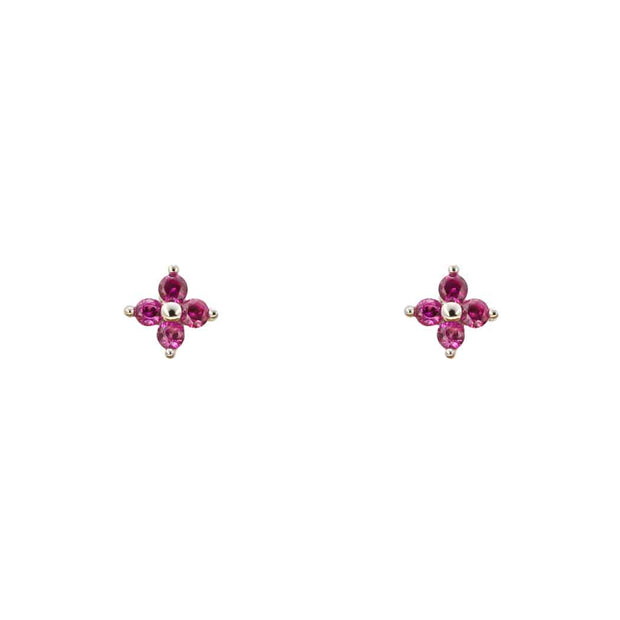 Pink Four CZ Flower Silver Stud Earring
