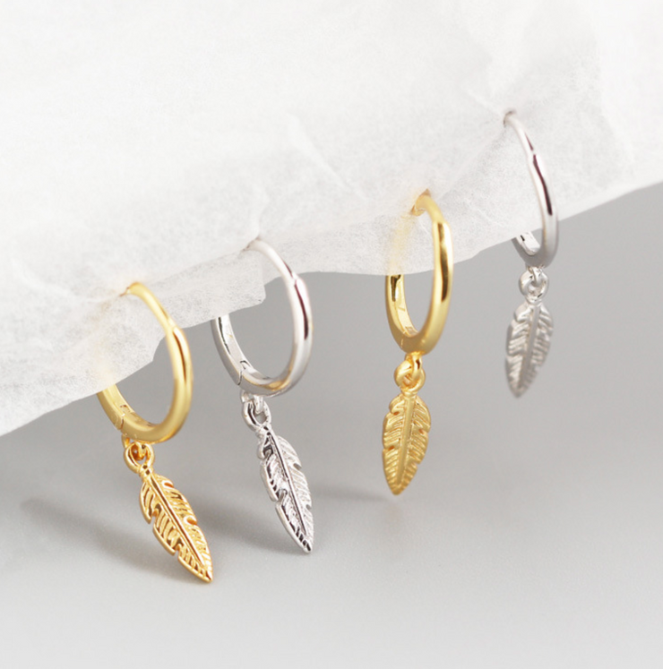 Feather Gold Dangle Hoop