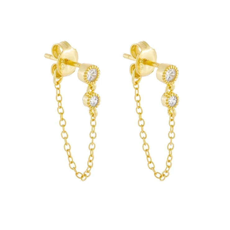 Laila Double  Cz Gold Chain Stud Earrings