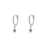 Rectangle Green Silver Dangle Hoop
